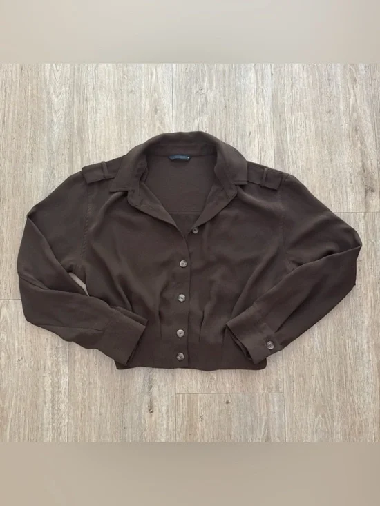 Zara Women's Chocolate Brown Button-Front Collared Blouse Small - Picture 1 of 4